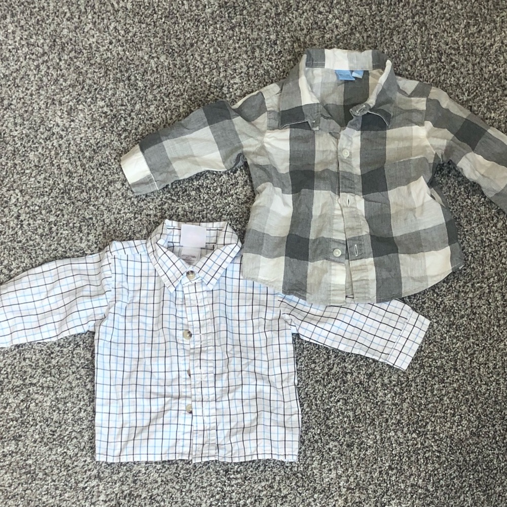 Kids Long-Sleeve Button-Front Plaid Shirt - set of 2 - 9 mos